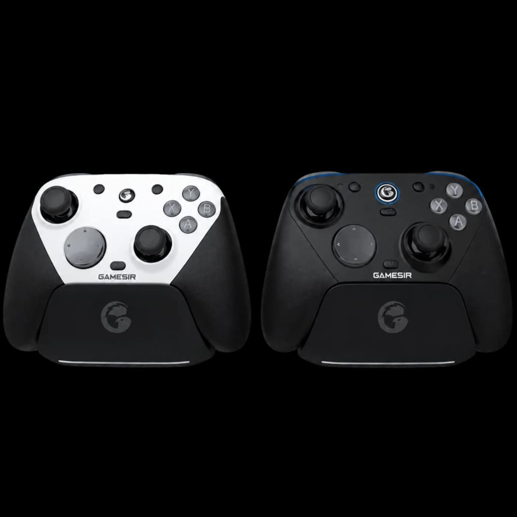 Mando GameSir G7 Pro 8K Uranus con dos carátulas intercambiables blanca y negra, joysticks simétricos, cruceta, botones ABXY y agarres ergonómicos