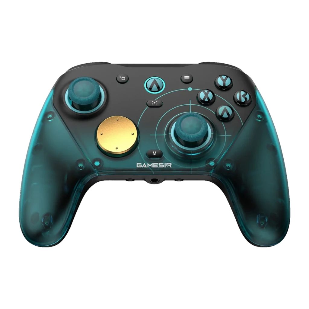 Mando GameSir G7 Pro 8K Aimlabs Edition Cian Inalámbrico con carcasa translúcida cian, joysticks texturizados, botón dorado, cruceta y base negra con logo - Ítem2