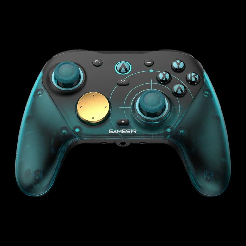 Mando GameSir G7 Pro 8K Aimlabs Edition Cian Inalámbrico con carcasa translúcida cian, joysticks analógicos, pad dorado y botones ABXY retroiluminados