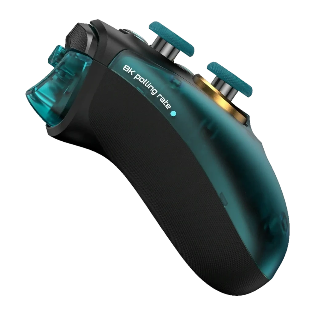 Mando GameSir G7 Pro 8K Aimlabs Edition Cian Inalámbrico con carcasa translúcida cian, joysticks texturizados, botón dorado, cruceta y base negra con logo - Ítem4