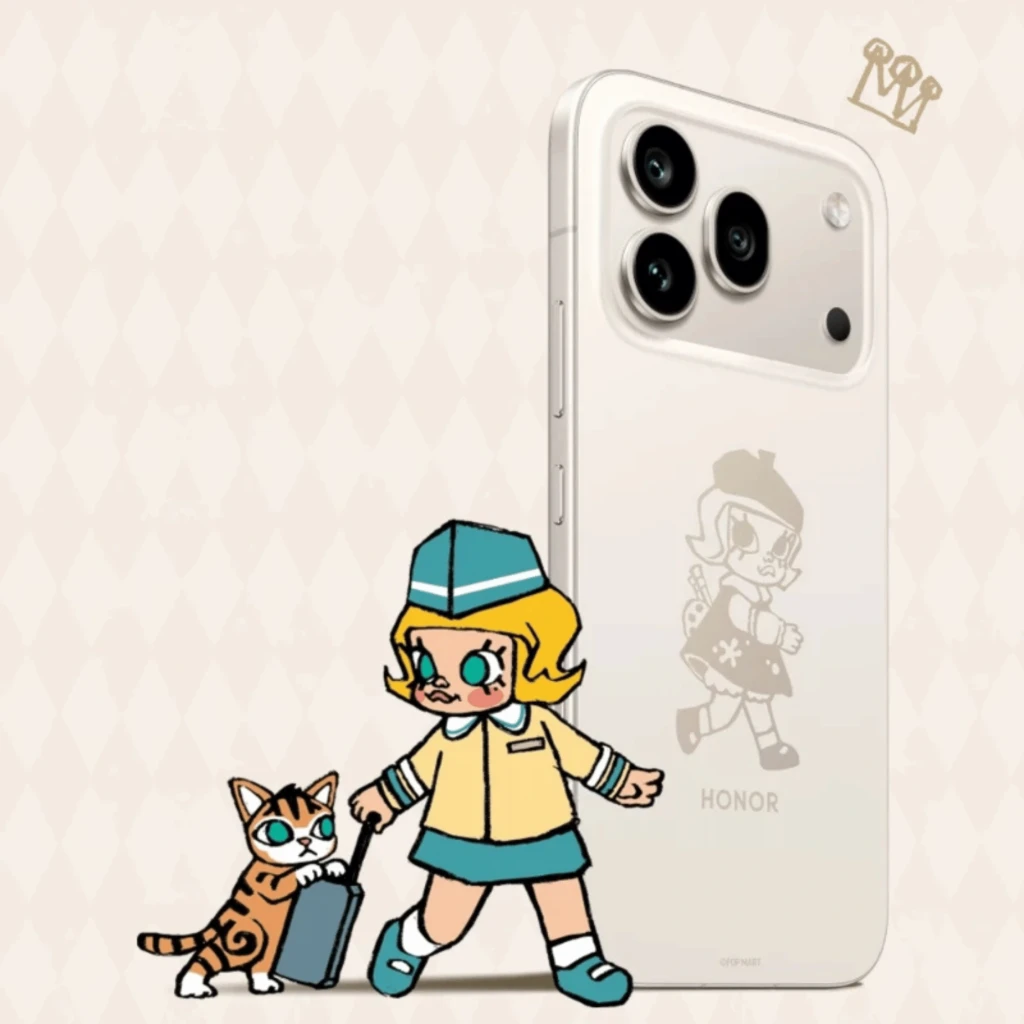 Honor 600 Pro 5G MOLLY Limited Edition branco com arte MOLLY na traseira, módulo de câmera tripla grande e tela 6,57 AMOLED 120Hz com estrelas no fundo - Item5