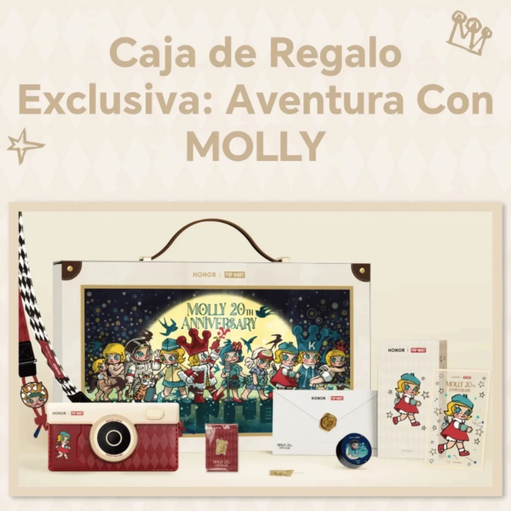 Honor 600 Pro 5G MOLLY Limited Edition branco com arte MOLLY na traseira, módulo de câmera tripla grande e tela 6,57 AMOLED 120Hz com estrelas no fundo - Item1