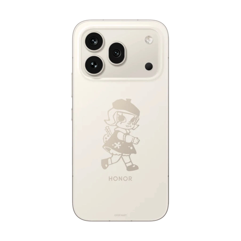 Honor 600 Pro 5G MOLLY Limited Edition branco com arte MOLLY na traseira, módulo de câmera tripla grande e tela 6,57 AMOLED 120Hz com estrelas no fundo - Item2