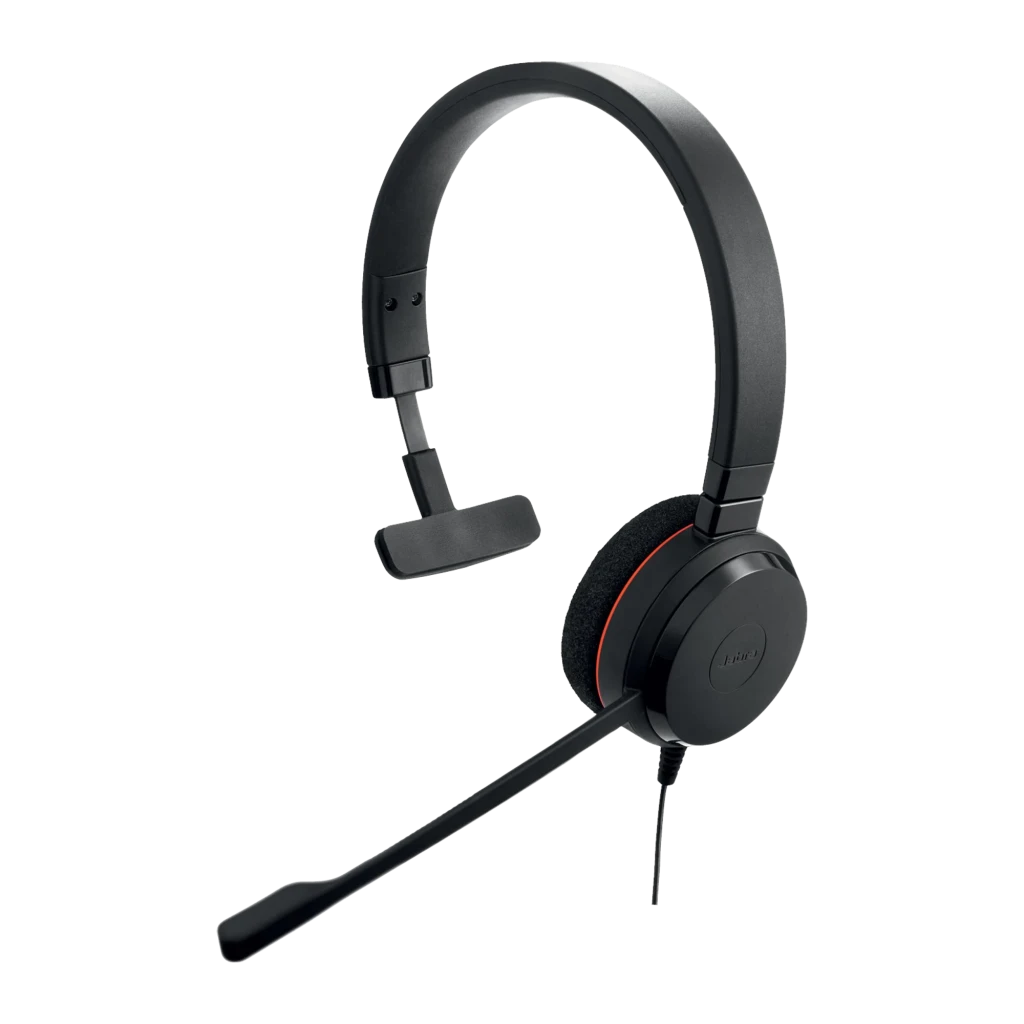 Jabra Evolve 20 Mono UC negro, vista frontal: diadema con auricular derecho y micrófono - Ítem1
