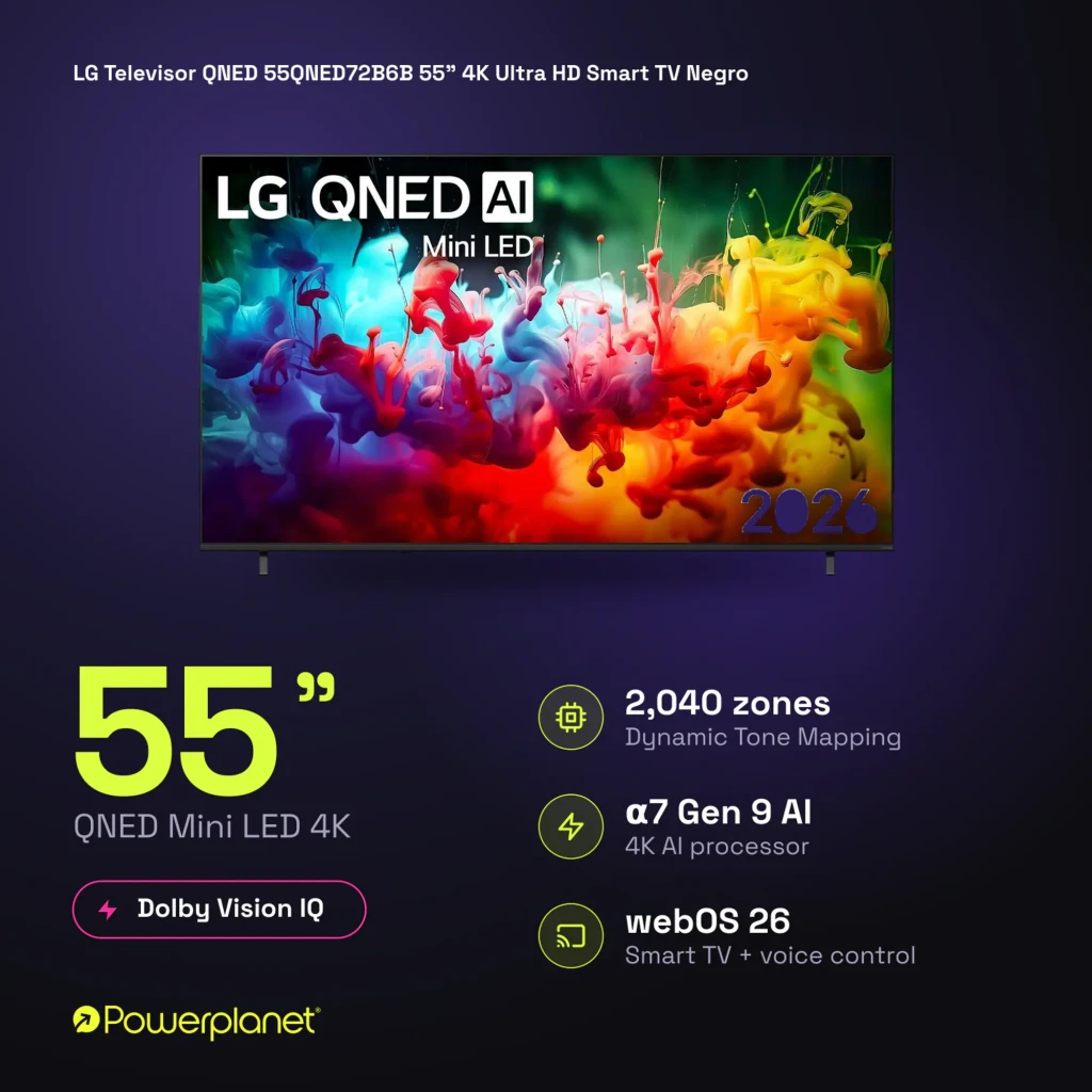 LG QNED 55QNED72B6B 55 pulgadas con pantalla Mini LED 4K, colores vibrantes, alto contraste y webOS; procesador α7 Gen 9 AI para imagen fluida - Ítem3