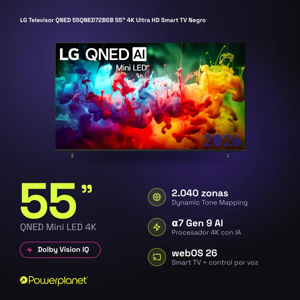 LG QNED 55QNED72B6B 55 pulgadas con pantalla Mini LED 4K, colores vibrantes, alto contraste y webOS; procesador α7 Gen 9 AI para imagen fluida - Ítem6