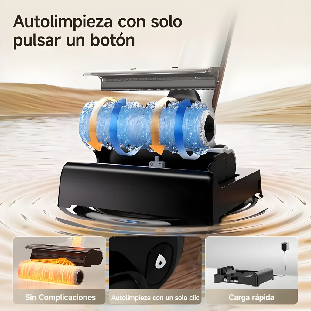 Aspirador Esfregão Uwant D500 sem fios em branco e preto, corpo fino com display no topo e rolo de limpeza largo na base para seco e húmido - Item5
