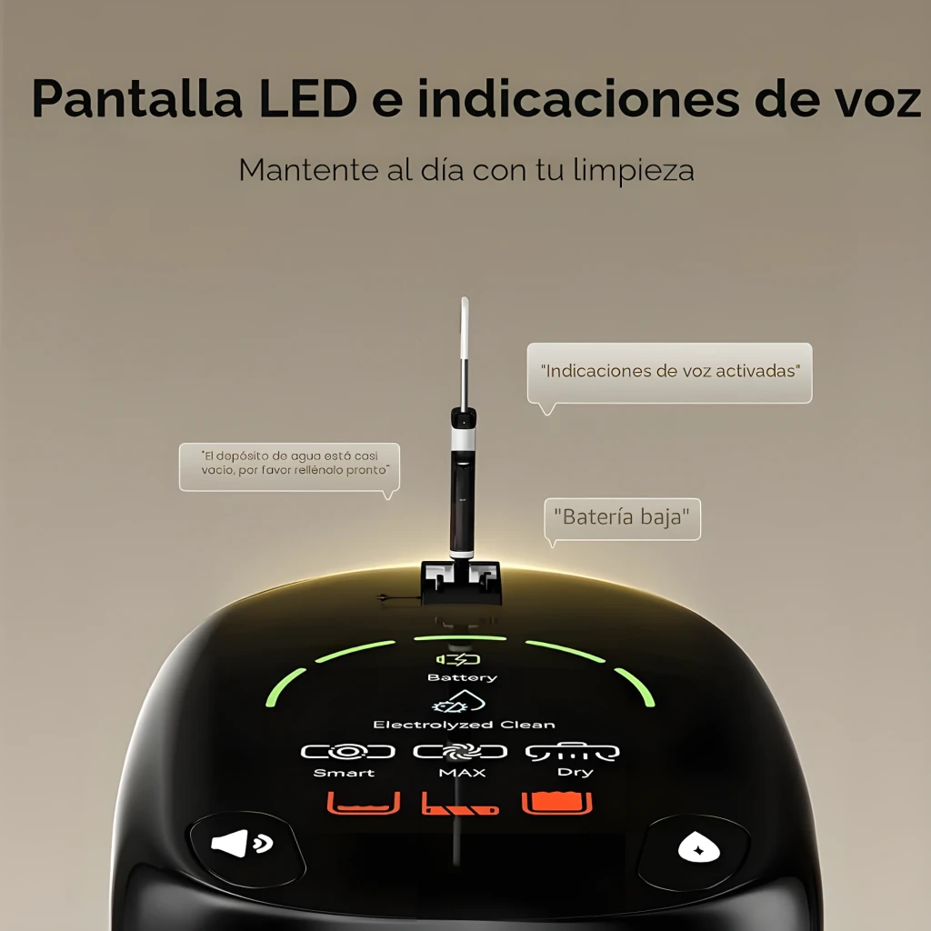 Aspirador Esfregão Uwant D500 sem fios em branco e preto, corpo fino com display no topo e rolo de limpeza largo na base para seco e húmido - Item6