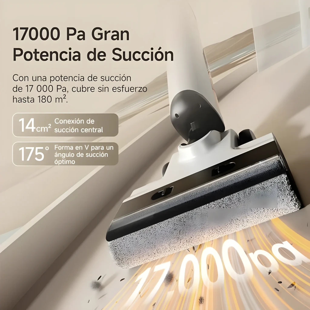 Aspirador Esfregão Uwant D500 sem fios em branco e preto, corpo fino com display no topo e rolo de limpeza largo na base para seco e húmido - Item7