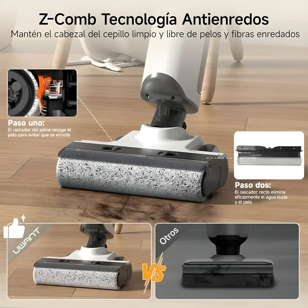 Aspirador Esfregão Uwant D500 sem fios em branco e preto, corpo fino com display no topo e rolo de limpeza largo na base para seco e húmido - Item3
