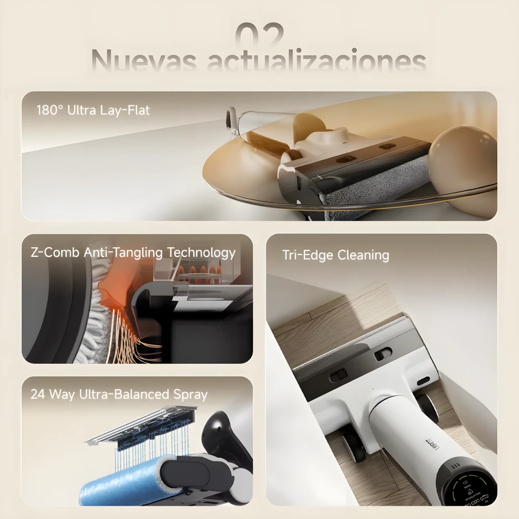 Aspirador Esfregão Uwant D500 sem fios em branco e preto, corpo fino com display no topo e rolo de limpeza largo na base para seco e húmido - Item2