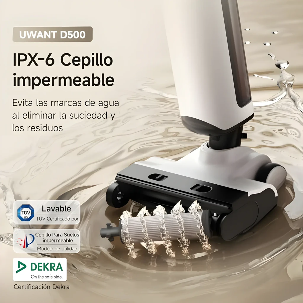Aspirador Esfregão Uwant D500 sem fios em branco e preto, corpo fino com display no topo e rolo de limpeza largo na base para seco e húmido - Item1