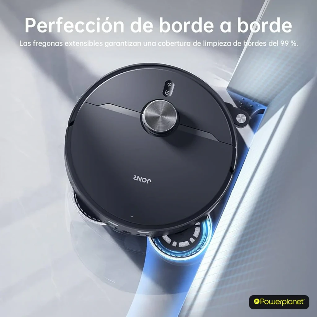 Base de autolimpeza cinza com robot aspirador JONR X1 Max, corpo circular com torre LiDAR 3D, botão vermelho, rampa frontal e compartimentos laterais - Item4
