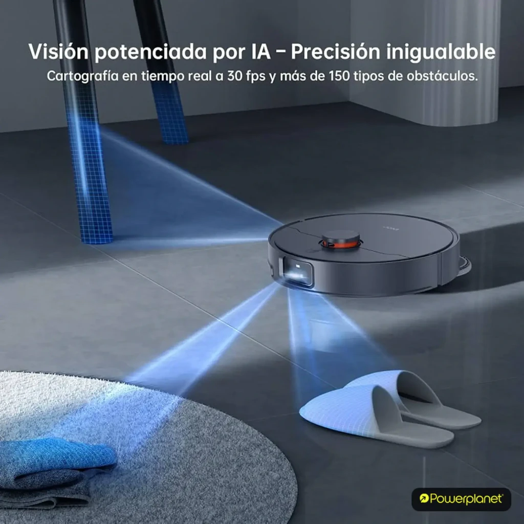 Base de autolimpeza cinza com robot aspirador JONR X1 Max, corpo circular com torre LiDAR 3D, botão vermelho, rampa frontal e compartimentos laterais - Item1