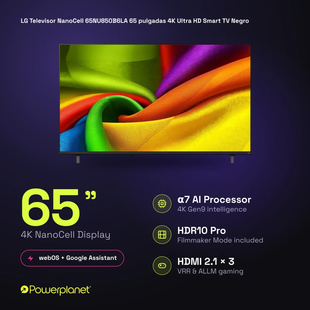 LG NanoCell 65NU850B6LA preto 65 polegadas 4K UHD AI tela fina bordas estreitas cores vivas alto contraste selo 2026 escrito no painel frontal - Item5