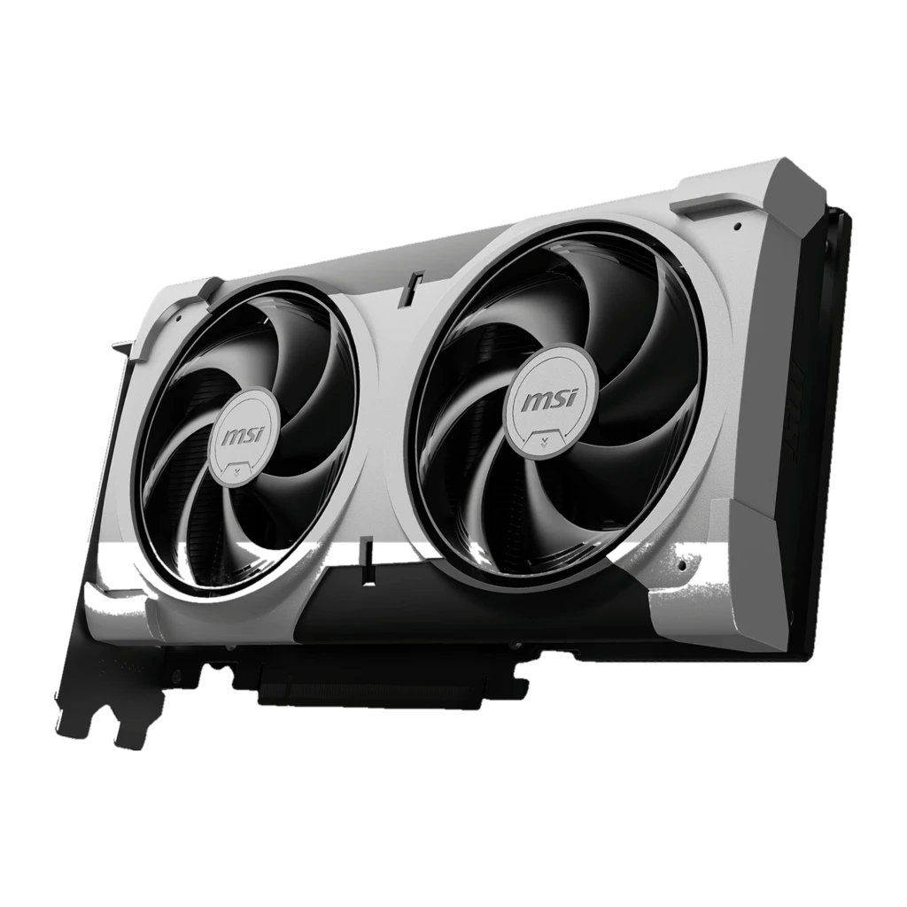 MSI GeForce RTX 5060 Ti Ventus 2X OC Plus 16GB Negro Gris, vista frontal y lateral: caja con tarjeta gráfica y doble - Ítem1