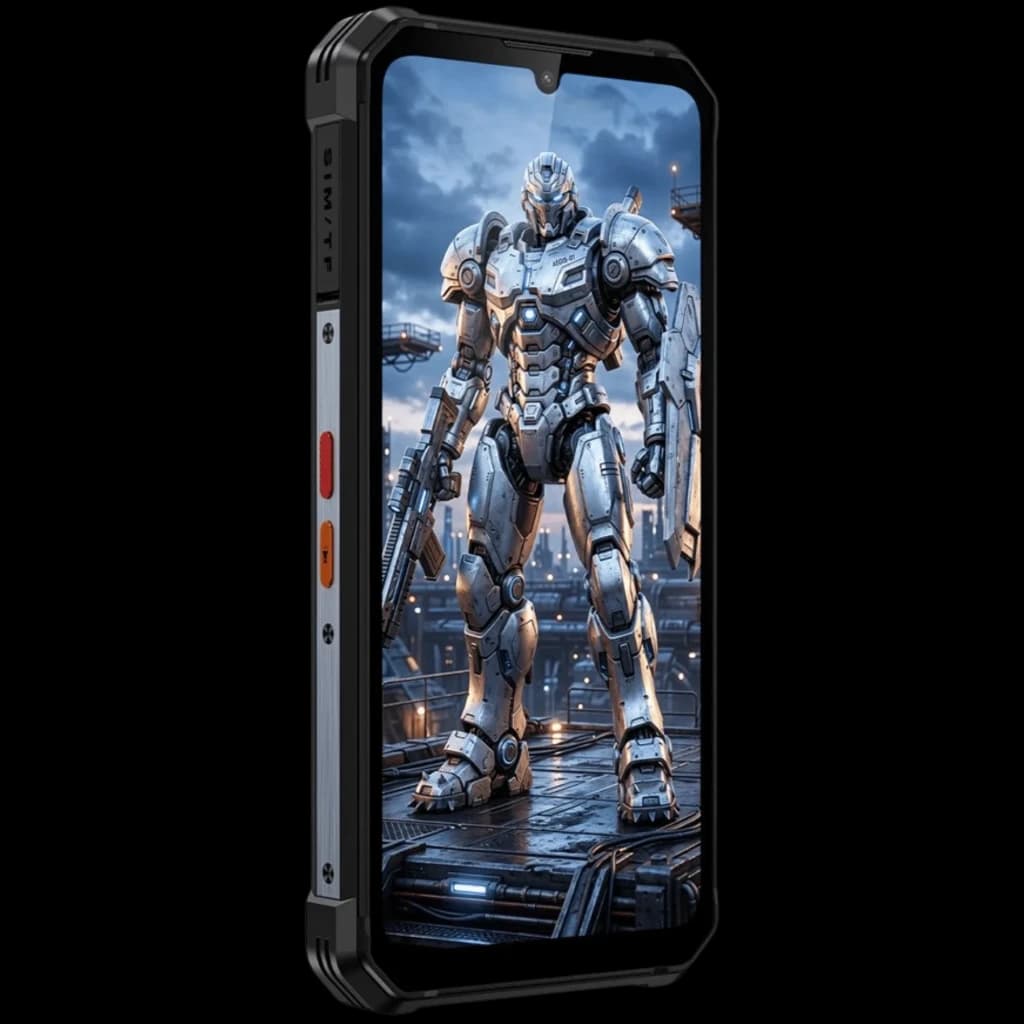 Smartphone rugerizado Fossibot F106 Plus 6GB/128GB con carcasa robusta negra, bordes reforzados, pantalla grande y linterna LED de 512 lúmenes