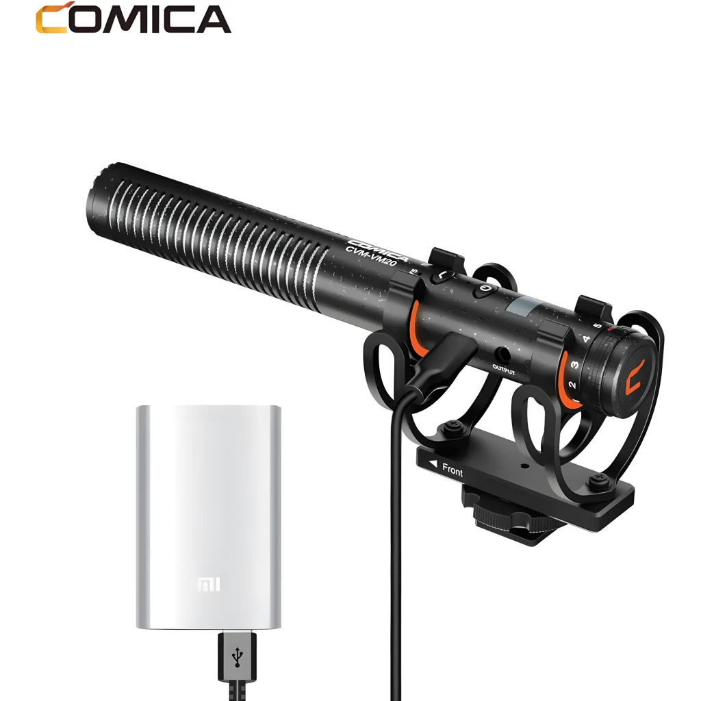 Micrófono Comica CVM-VM20 shotgun supercardioide negro, cuerpo metálico ranurado, control de ganancia, filtro y montaje antichoque con zapata para cámara - Ítem4