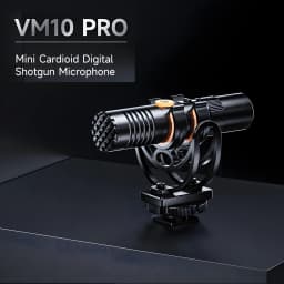 Microphone Comica VM10 Pro à condensateur, supercardioïde, mini shotgun noir avec suspension antichoc, molette dorée et fixation griffe, port USB-C