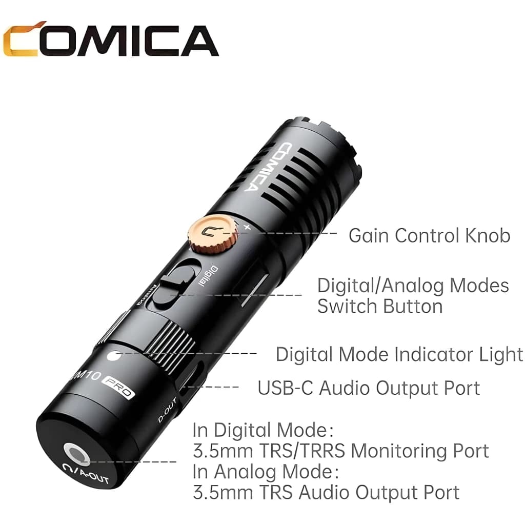 Microphone Comica VM10 à condensateur, cardioïde, molette de gain, sélecteur numérique/analogique, LED d’état, ports USB-C et 3,5 mm TRS/TRRS