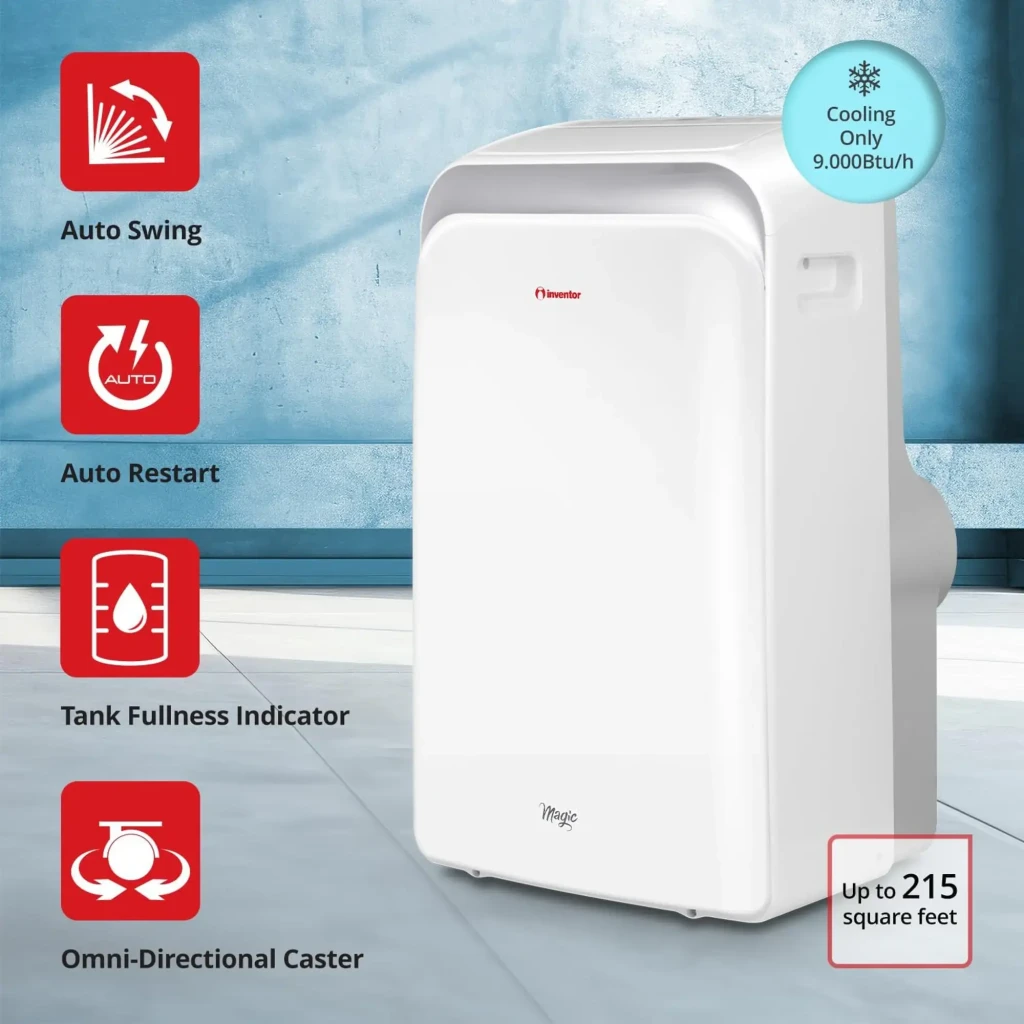 Ar Condicionado Portátil Inventor Magic R290 com Bomba de Calor, 3027 Frigorías, design branco compacto, painel curvo e saída de ar superior - Item1