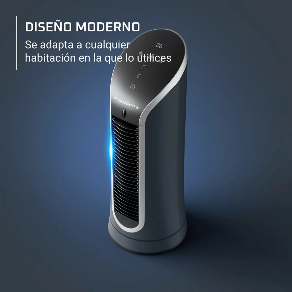 Rowenta Eole Compact VU6220 3D Airflow, ventilador de torre de sobremesa gris oscuro con panel táctil superior, rejilla frontal vertical y diseño compacto - Ítem4