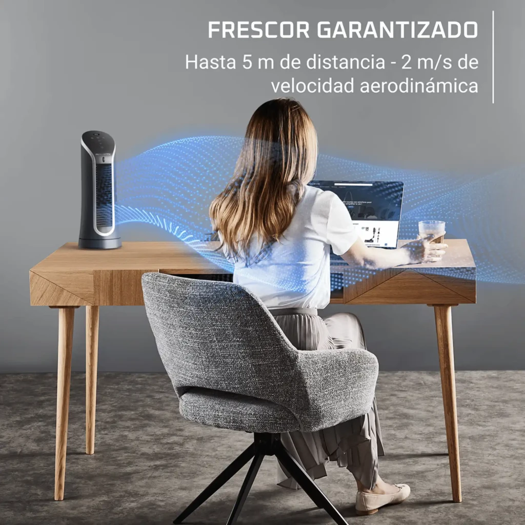 Rowenta Eole Compact VU6220 3D Airflow, ventilador de torre de sobremesa gris oscuro con panel táctil superior, rejilla frontal vertical y diseño compacto - Ítem5