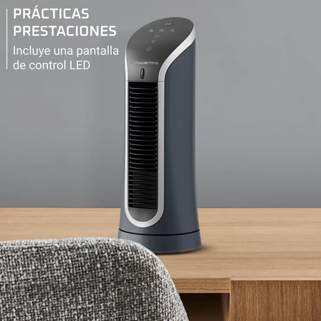 Rowenta Eole Compact VU6220 3D Airflow, ventilador de torre de sobremesa gris oscuro con panel táctil superior, rejilla frontal vertical y diseño compacto - Ítem6