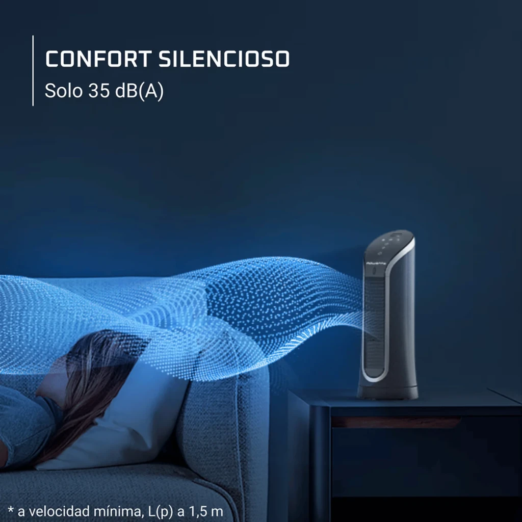 Rowenta Eole Compact VU6220 3D Airflow, ventilador de torre de sobremesa gris oscuro con panel táctil superior, rejilla frontal vertical y diseño compacto - Ítem1