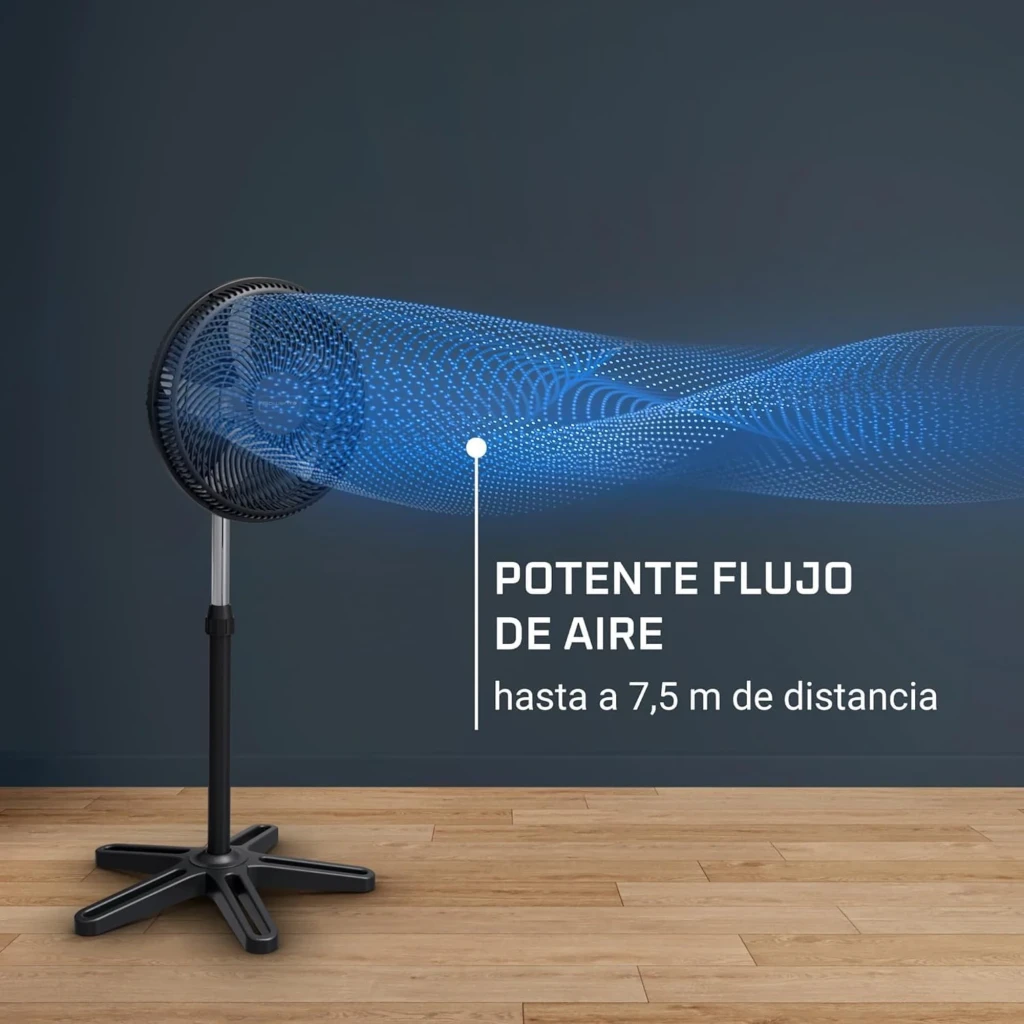 Rowenta Turbo Essential VU3110F3 55 W ventilateur sur pied noir avec grille fine, tête ronde oscillante, hauteur réglable et base en croix stable - Ítem5