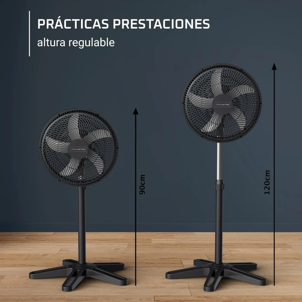 Rowenta Turbo Essential VU3110F3 55 W ventilateur sur pied noir avec grille fine, tête ronde oscillante, hauteur réglable et base en croix stable - Ítem4