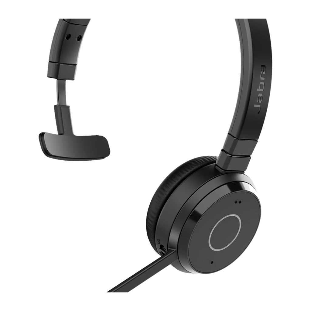 Jabra Evolve 65 TE UC Mono Negro, vista lateral: auricular monoaural con diadema y micrófono flexible - Ítem2