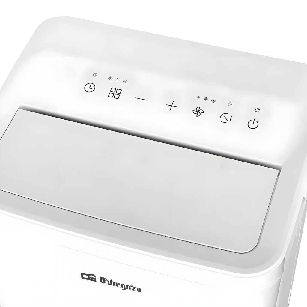 Aire Acondicionado Portátil Orbegozo ADRW 12050 compacto branco, painel superior com botões, alças laterais e rodas para fácil mobilidade, design - Item3