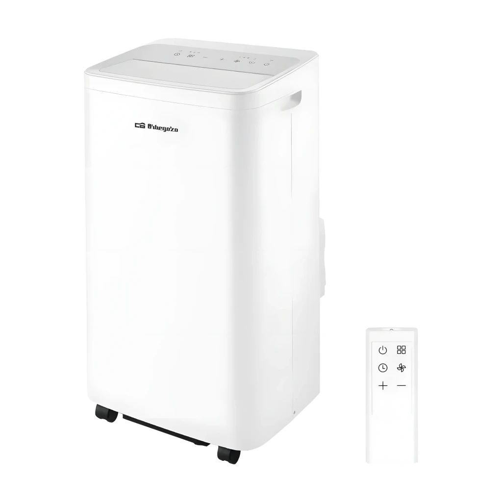 Aire Acondicionado Portátil Orbegozo ADRW 12050 compacto branco, painel superior com botões, alças laterais e rodas para fácil mobilidade, design - Item1