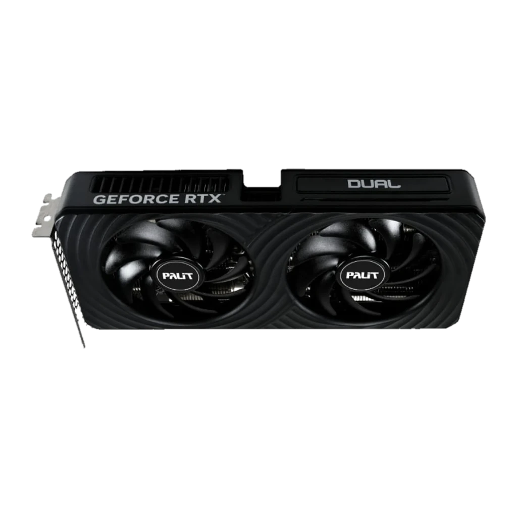 Palit RTX 5060 Ti Dual 8GB preto, vista lateral: placa gráfica com ventiladores duplos e caixa de embalagem verde - Item4