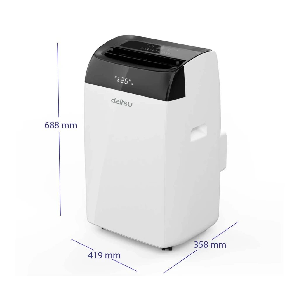 Ar Condicionado Portátil Daitsu Alisios Premium APD12FCX branco com display LED 26°C, painel touch superior, rodas para mobilidade e controlo remoto Wi‑Fi - Item2