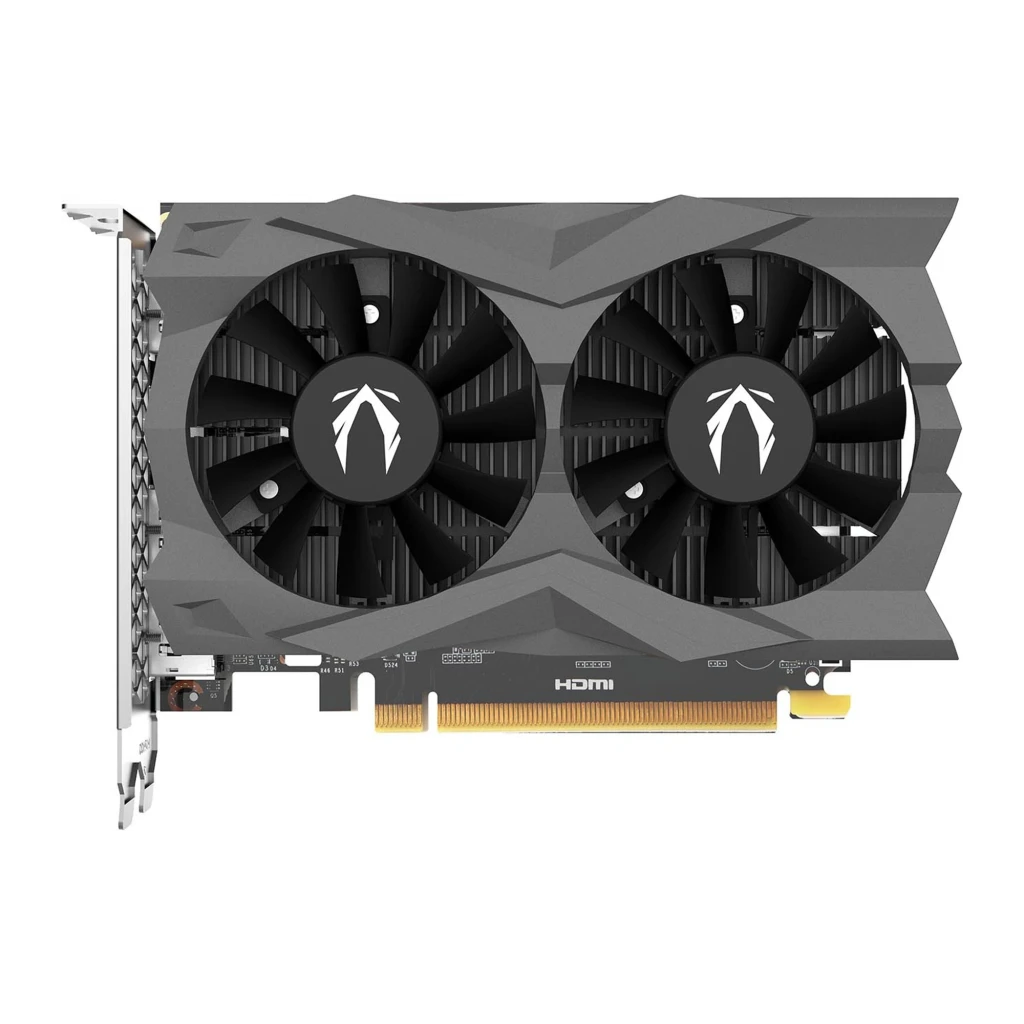 ZOTAC Gaming GeForce RTX 3050 Twin Edge OC 6GB, vista principal: caixa verde e placa gráfica com dois ventoinhas pretas - Item1