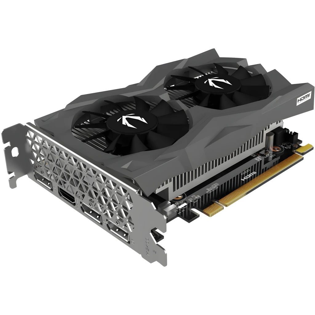 ZOTAC Gaming GeForce RTX 3050 Twin Edge OC 6GB, vista principal: caixa verde e placa gráfica com dois ventoinhas pretas - Item2