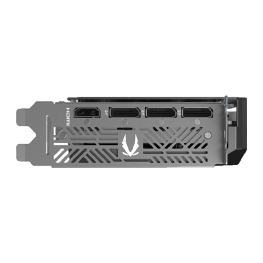 ZOTAC GeForce RTX 5060 Ti AMP 8GB Preto, vista frontal: ventiladores duplos e conectores HDMI - Item2