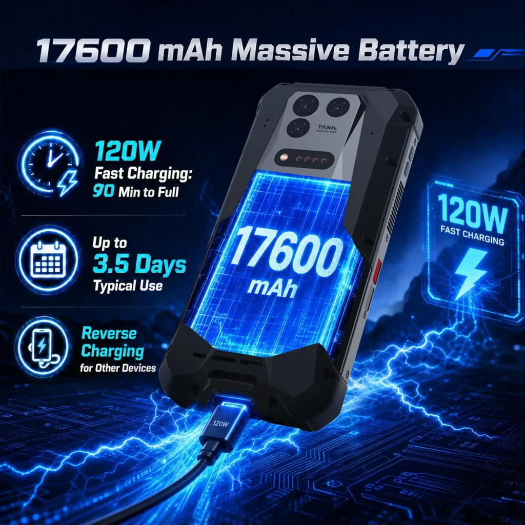 Unihertz 8849 Tank 5 robusto con chasis reforzado, triple cámara trasera, linterna LED grande, botones laterales rojos, pantalla 2K y rejillas del proyector - Ítem6