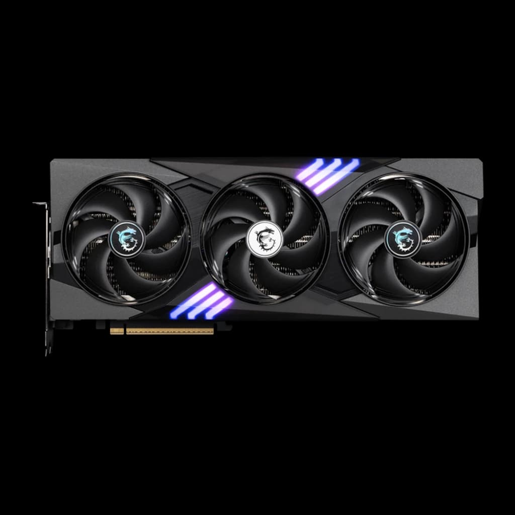 MSI GeForce RTX 5070 Ti Gaming Trio OC 16GB negro, vista lateral: perfil con conectores y LED RGB
