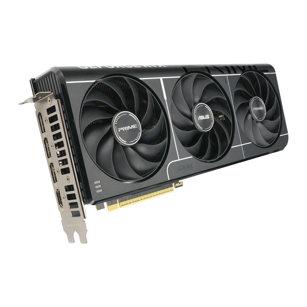 ASUS PRIME RTX 5070 OC 12GB Preto, produto e caixa: placa gráfica com triplo ventilador ao lado da embalagem - Item3