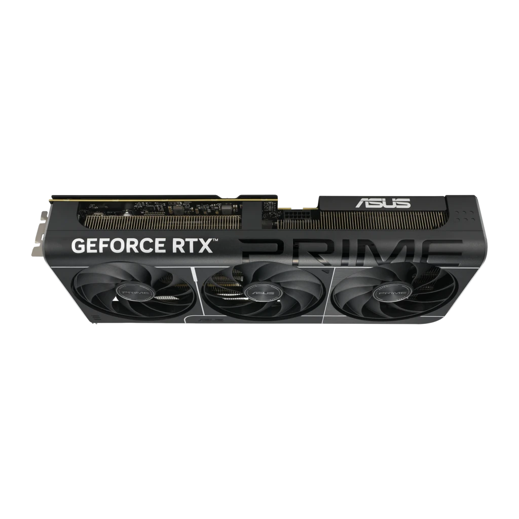 ASUS PRIME RTX 5070 OC 12GB Preto, produto e caixa: placa gráfica com triplo ventilador ao lado da embalagem - Item4