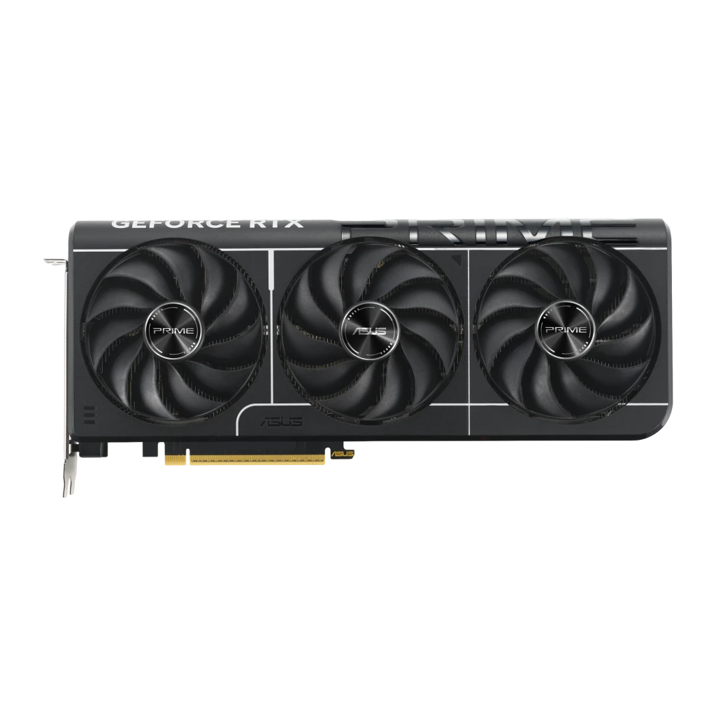 ASUS Prime GeForce RTX 5080 OC 16GB Preto, produto e caixa: placa com três ventoinhas ao lado da embalagem oficial - Item2