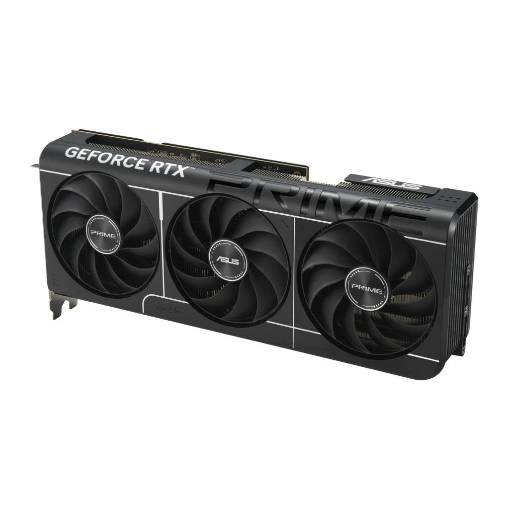 ASUS Prime GeForce RTX 5080 OC 16GB Preto, produto e caixa: placa com três ventoinhas ao lado da embalagem oficial - Item3