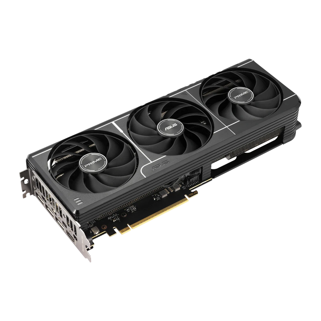 ASUS Prime GeForce RTX 5060 Ti OC 16GB preta, vista com caixa: placa em ângulo frontal e embalagem OC Edition - Item3