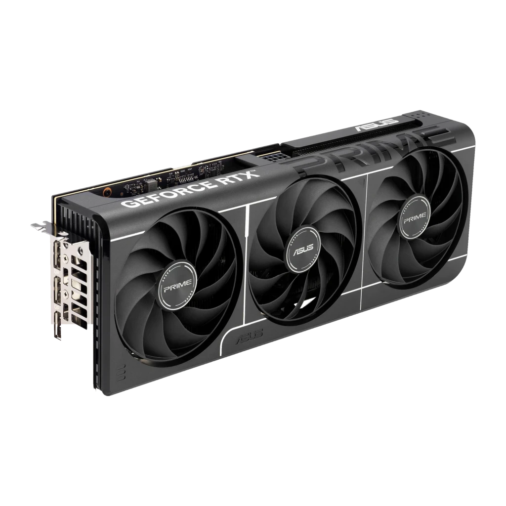 ASUS Prime GeForce RTX 5060 Ti OC 16GB preta, vista com caixa: placa em ângulo frontal e embalagem OC Edition - Item1