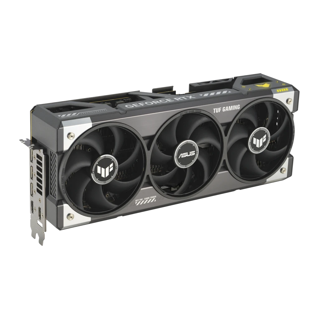 ASUS TUF Gaming GeForce RTX 5080 OC 16GB, vista com caixa: placa gráfica preta com três ventoinhas e embalagem frontal e - Item3