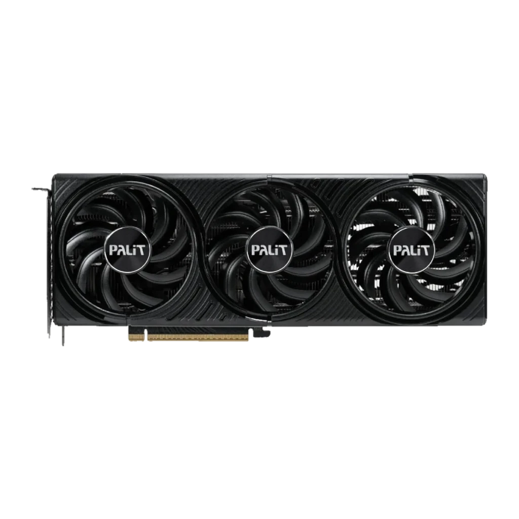 Palit GeForce RTX 5070 Infinity 3 OC 12GB Preto, vista lateral: placa com três ventiladores e caixa - Item1