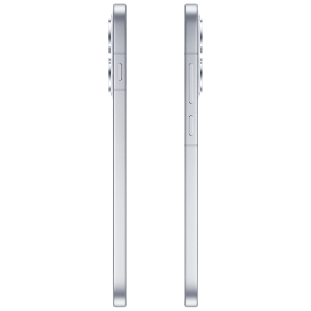 OPPO Reno16 Pro 5G blanc avec triple capteur arrière proéminent, écran bord à bord perforé, coque transparente incluse et chargeur blanc compact - Ítem3
